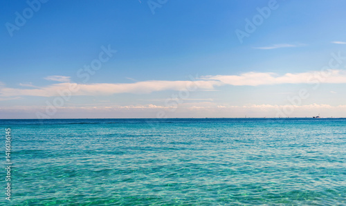 Fototapeta Naklejka Na Ścianę i Meble -  Idyllic summer vacation. Caribbean sea. Rippled surface. Ocean beach. Seascape horizon. Sea water surface. Ripple water of ocean. Aquamarine ocean nature. Seascape of clear turquoise sea water