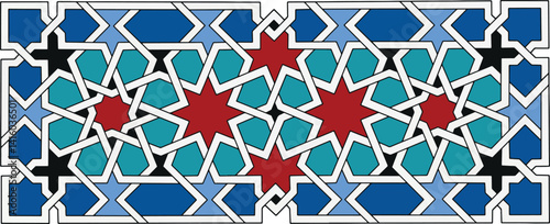 Geometric Pattern: A mesmerizing geometric pattern, featuring intricate star and hexagonal shapes in a symphony of vibrant colors, reflecting precision and design. 