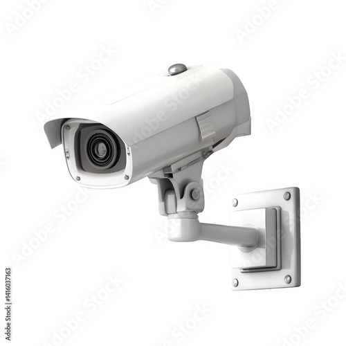 Modern White Security Camera Mounted on Wall for Surveillance and Safety