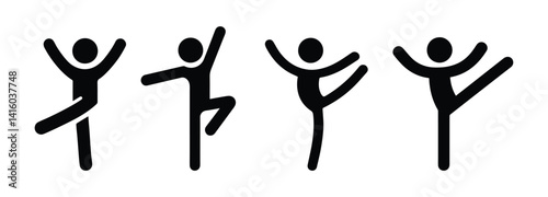 set of dancing man, stick figure human, icons people dance, dancers having fun	
