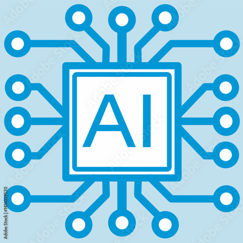 Artificial intelligence AI processor cpu chip circuit icon symbol. AI system icon illustration vector. stock illustration. Blue background