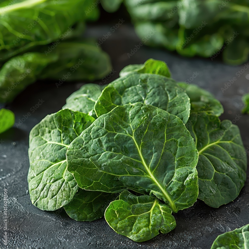 Obraz premium Fresh Green Leafy Vegetables Kale, Spinach, or Collard Greens
