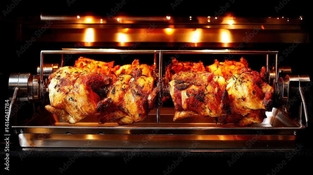Four Rotisserie Chickens in Oven Four Rotisserie Chickens in Oven