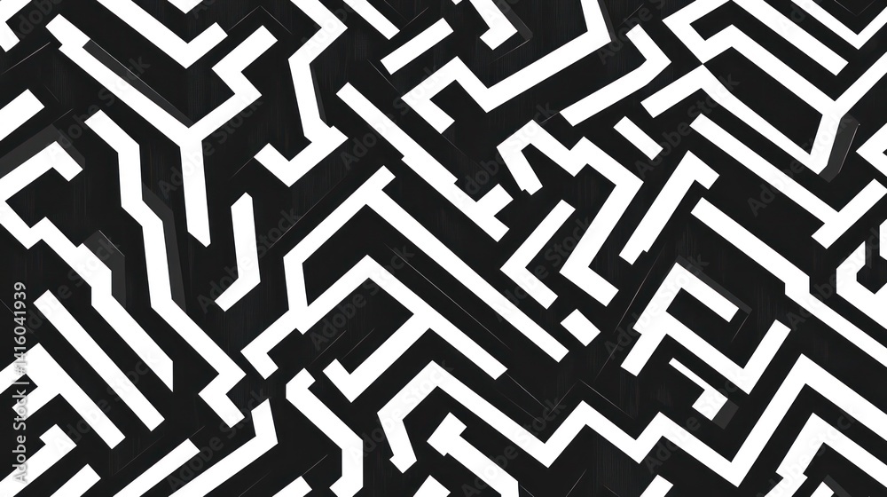 Monochrome Maze of Geometrical Figures: A Complex Composition with Angular Edges Monochrome Maze of Geometrical Figures: A Complex Composition with Angular Edges