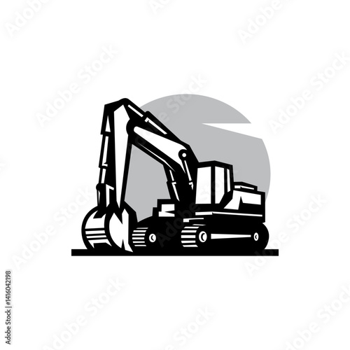excavator logo in black and white version