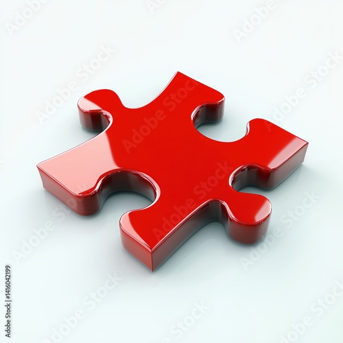 Red puzzle piece single element on white background