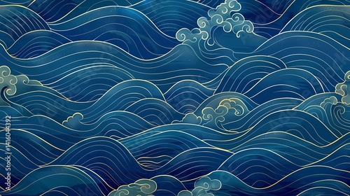 A waves seamless pattern with for background, Generative AI illustrations.