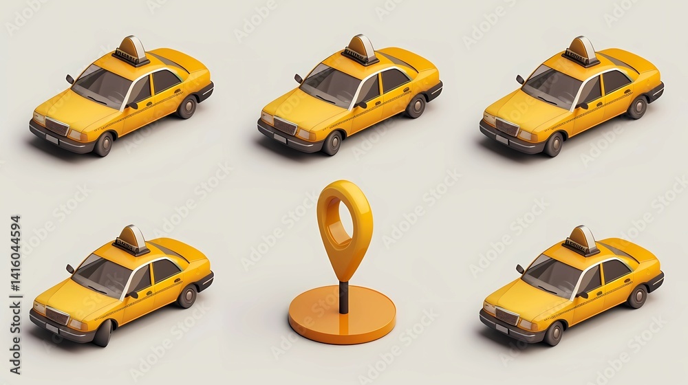 A taxi set icon, taxi mobile application or ordering taxi online from smartphone concept illustration, Generative AI illustrations.