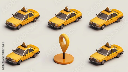 Obraz na płótnie A taxi set icon, taxi mobile application or ordering taxi online from smartphone concept illustration, Generative AI illustrations. w salonie