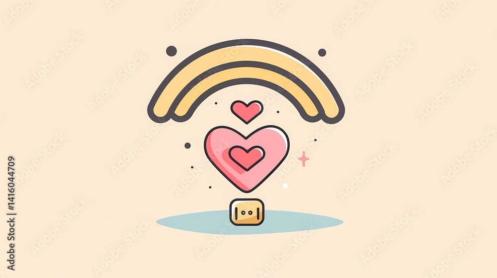 A cute illustration featuring a WiFi signal with a heart, Generative AI illustrations.