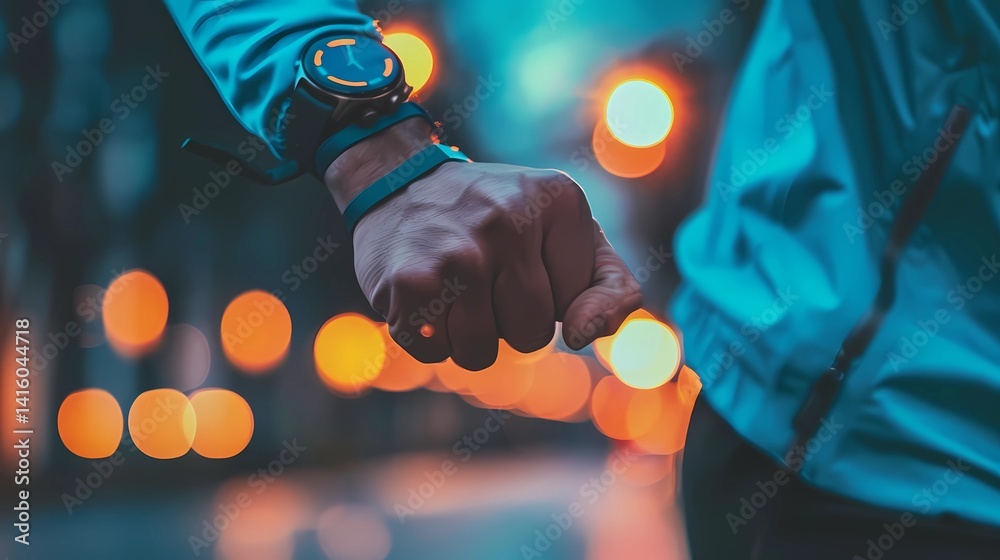 A wearable technology in promoting health and wellness, fitness trackers and smartwatches, Generative AI illustrations.
