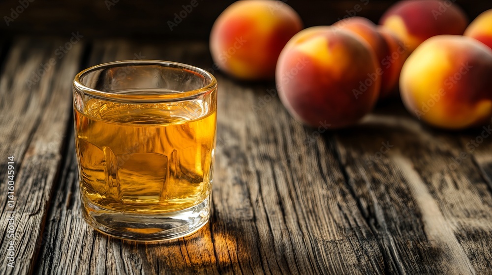 Peach Schnapps Drink Glass Rustic Wood Background Still Life Photo Shot Fruit Sweet Table Image Peach Schnapps Drink Glass Rustic Wood Background Still Life Photo Shot Fruit Sweet Table Image