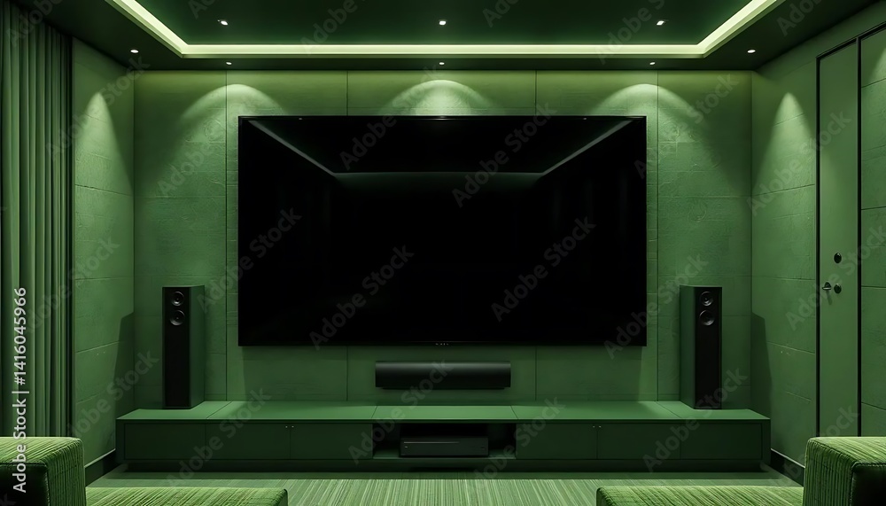 Luxurious Home Theater Interior with Elegant Green Palette and Modern Design