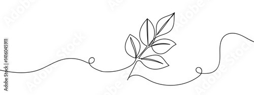 Continuous lines, branches, leaves line art vector illustration with background editable stroke.