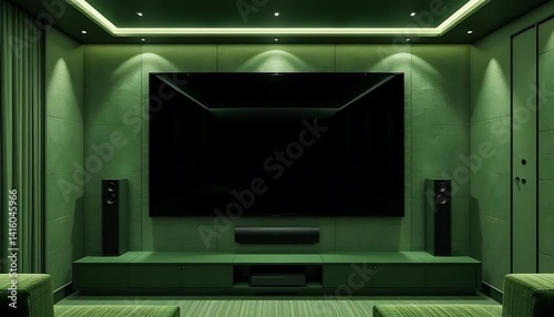 Obraz na płótnie Luxurious Home Theater Interior with Elegant Green Palette and Modern Design w salonie