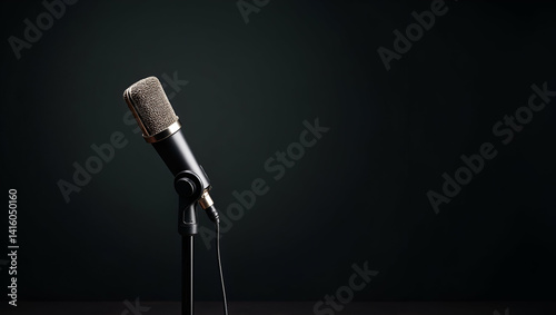 Sophisticated Podcast Microphone Arrangement for Optimal Audio Performance - Stylish Setup with Empty Space for Text photo