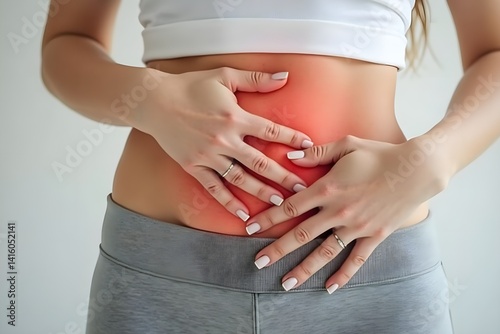 Wallpaper Mural Close-Up of Woman’s Hands on Crotch Indicating Infection or Itching Torontodigital.ca