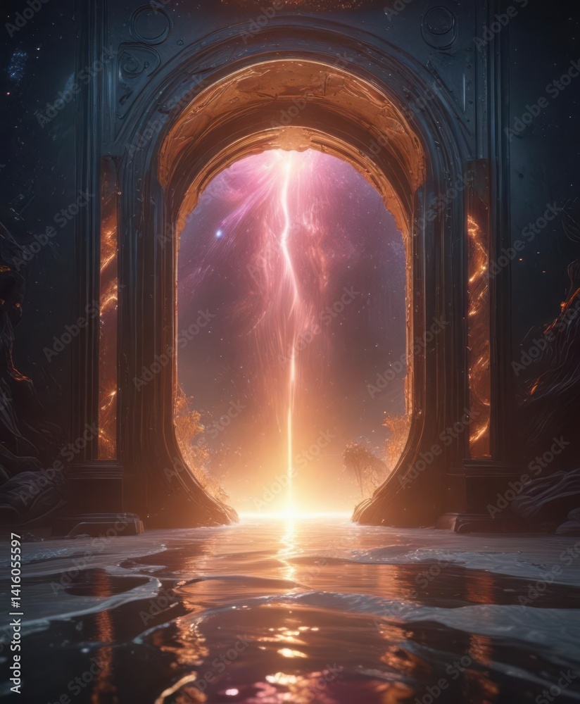 Obraz premium Shimmering portal, cosmic waves ripple across its surface, ethereal glow , background, infinity