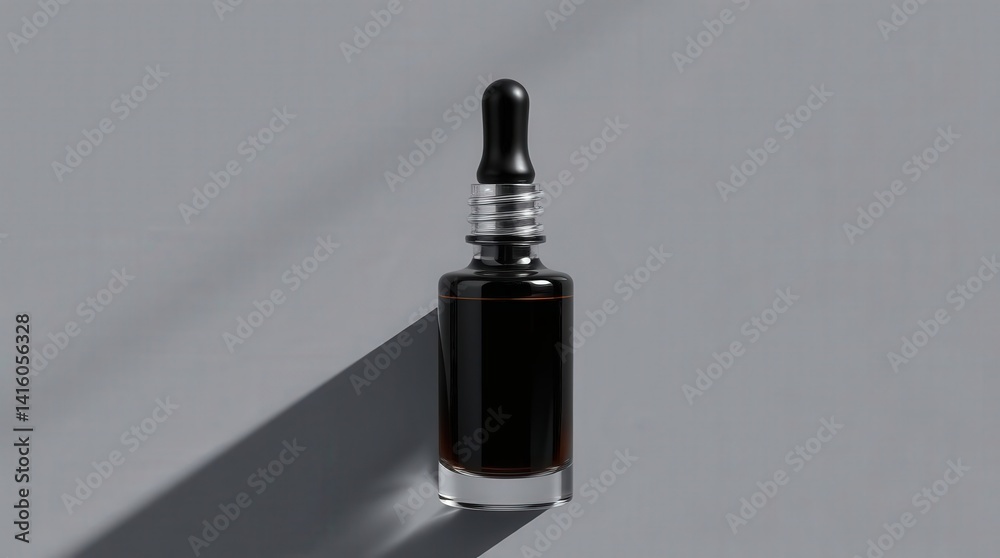 Minimalist dropper bottle with shadow on gray background. Minimalist dropper bottle with shadow on gray background.