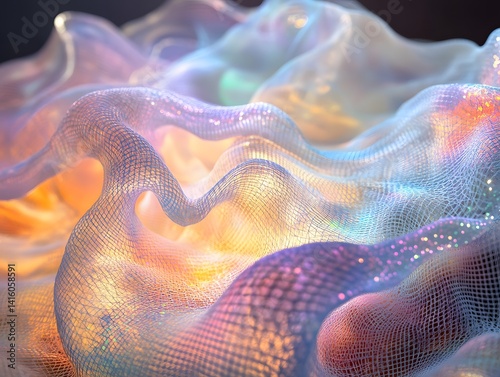 27. A glowing holographic mesh structure that appears to be bending reality