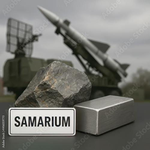 Critical Rare Earth Element, Samarium Mineral and Metal Ingot with Missile Launcher,  Military Use
