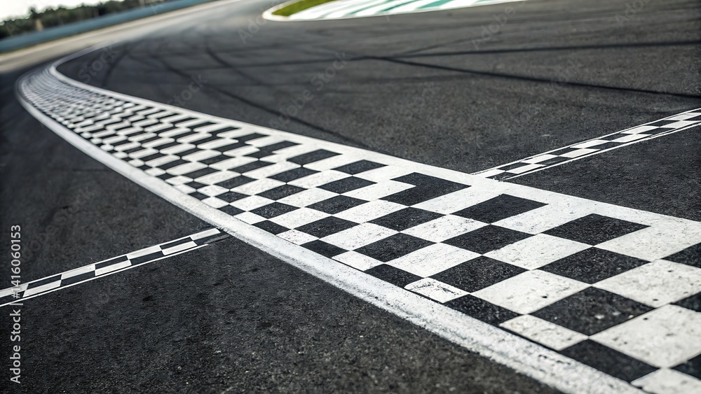 Fototapeta premium Race track finish line checkered flag victory asphalt road racing speed competition close up