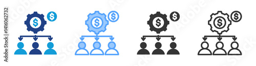 Salary Allocation icon set multiple style collection