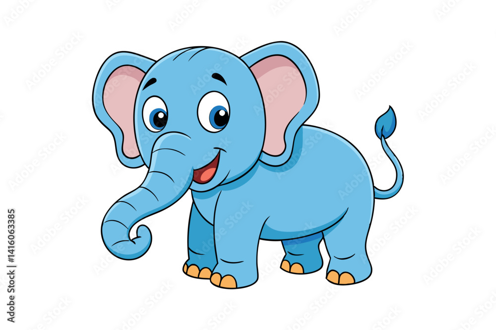 Fototapeta premium Adorable cartoon blue elephant ready for coloring, featuring a sweet and joyful look, perfect for educational fun
