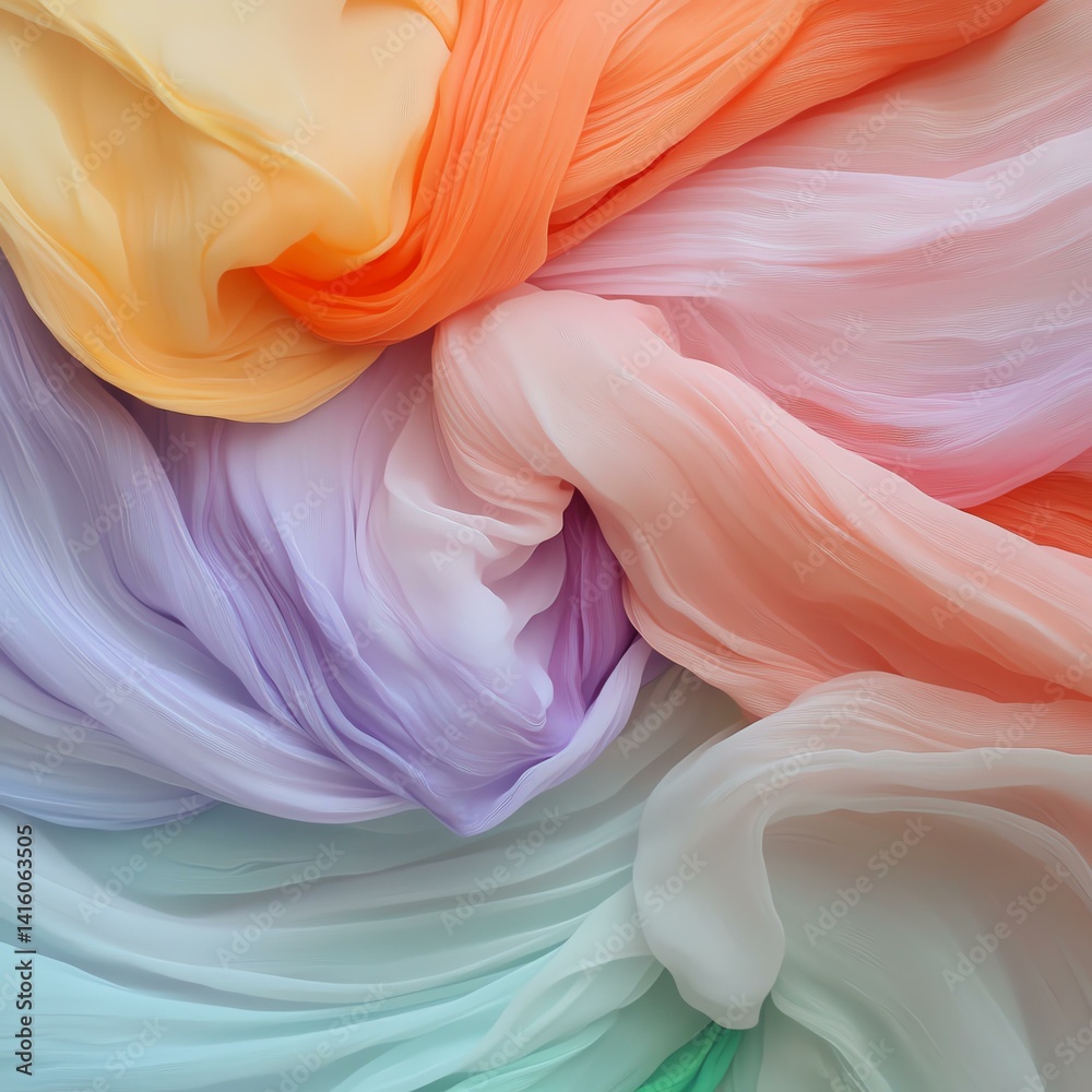 Fototapeta premium Colorful flowing fabrics in soft textures.