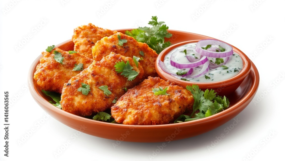 Crispy fried food, served with a creamy sauce