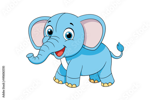 A joyful cartoon elephant illustration in blue, designed for kids coloring activities with a playful and cute demeanor