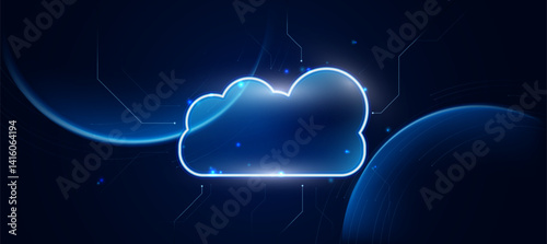 Cloud computing data on dark blue circle background vector EPS 10