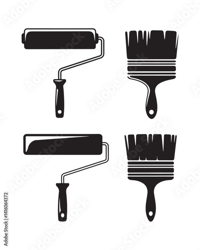Simple Vector Illustration of Paint Roller and Paintbrush