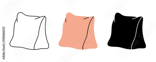 Bedroom orthopedic pillows icon set. Fluffy pillows for sleeping. Vector illustration.