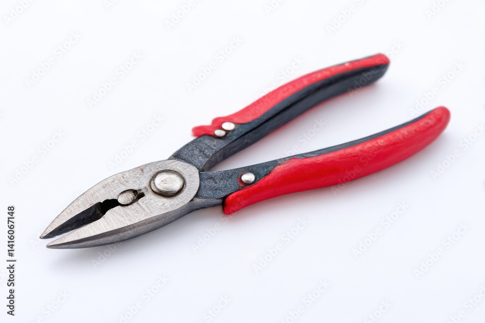 Red handled pliers tool close up on white background Red handled pliers tool close up on white background