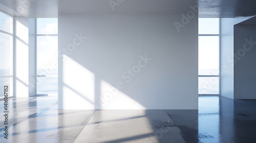 empty room with windows and large white wall