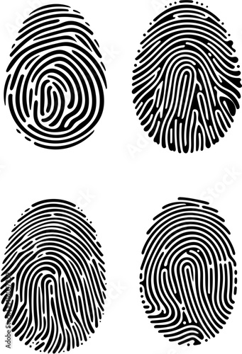 simple black and white fingerprint graphics with swirling patterns , vector illustration 
