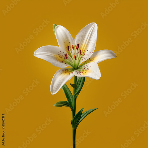 White lily flower on yellow background
