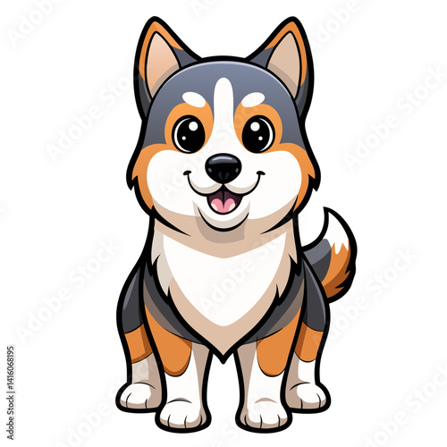 Cartoon illustration of cute shiba inu puppy dog breed with happy expression
