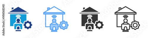 Working Remotely icon set multiple style collection