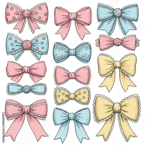 Pastel bows vector set cute ribbon bow collection for scrapbooking and design