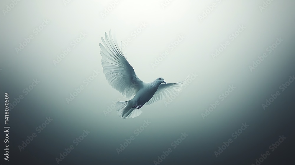 Obraz premium Serene Flight of a White Dove: A Symbol of Peace and Hope