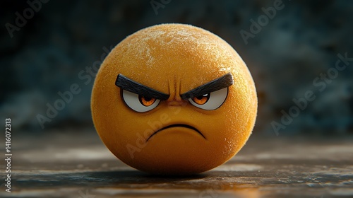 Angry Orange Emoji 3D Render: A Glowering Digital Illustration