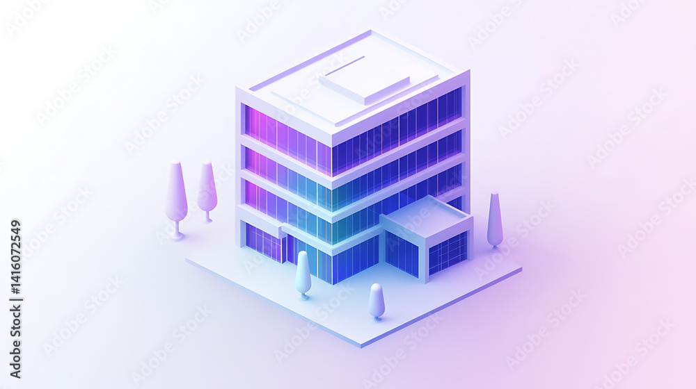 A tall building with a glass facade and a tree in front of it A tall building with a glass facade and a tree in front of it