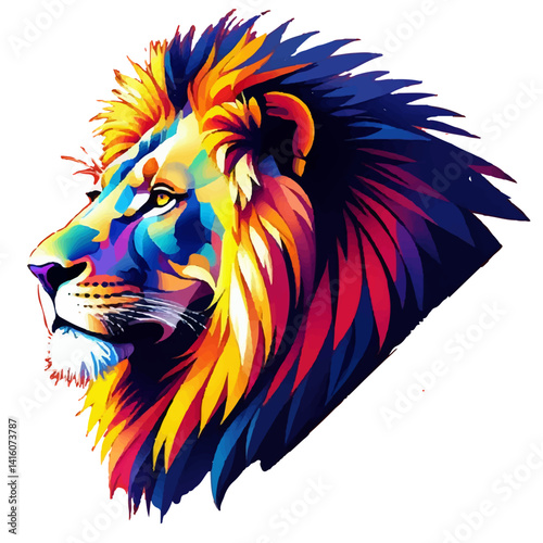 Colorful lion head illustration vibrant artistic drawing africa wildlife art