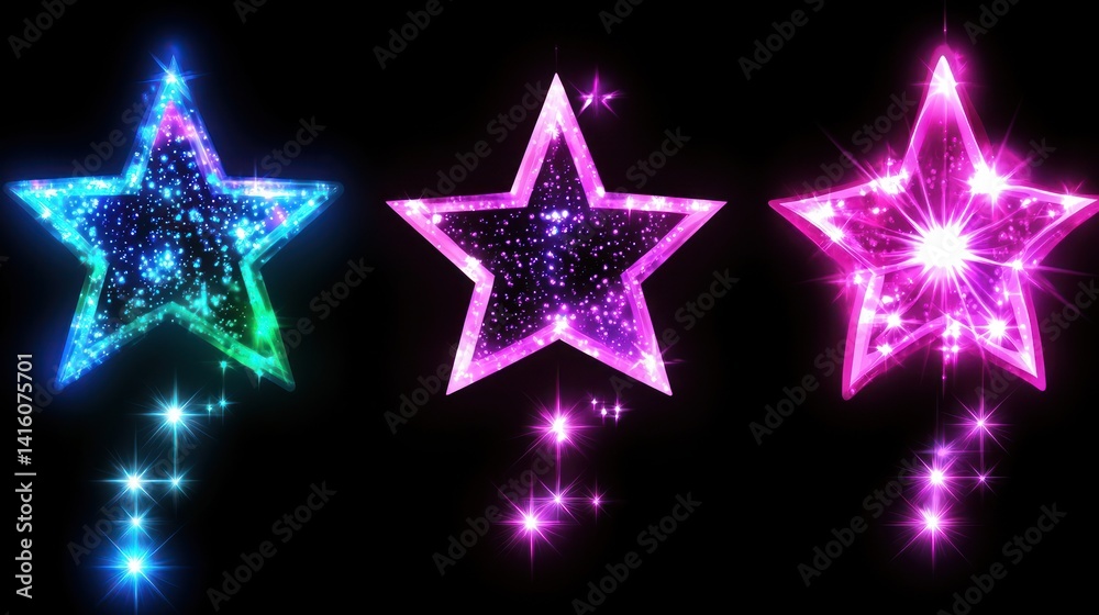 Glowing stars digital design, dark background, sparkles, holiday graphics Glowing stars digital design, dark background, sparkles, holiday graphics