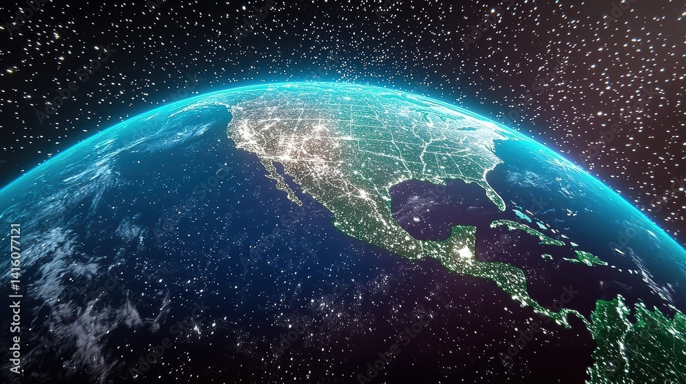 Fototapeta premium Earth from space global view satellite imagery cosmic environment nighttime perspective planetary visualization