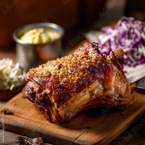 Knusprige Haxe mit Senf und Krautsalat photo