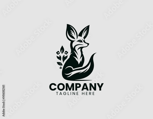 Fennec Fox Vector Logo Design, Adorable Fennec Fox Illustration Logo