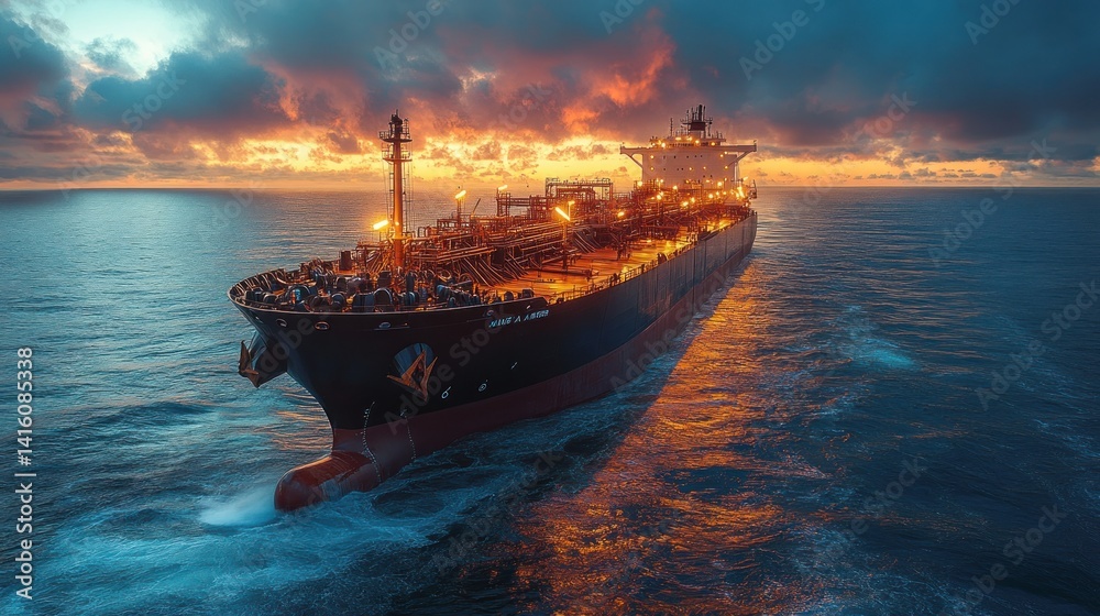 Obraz premium Majestic Oil Tanker at Sunset